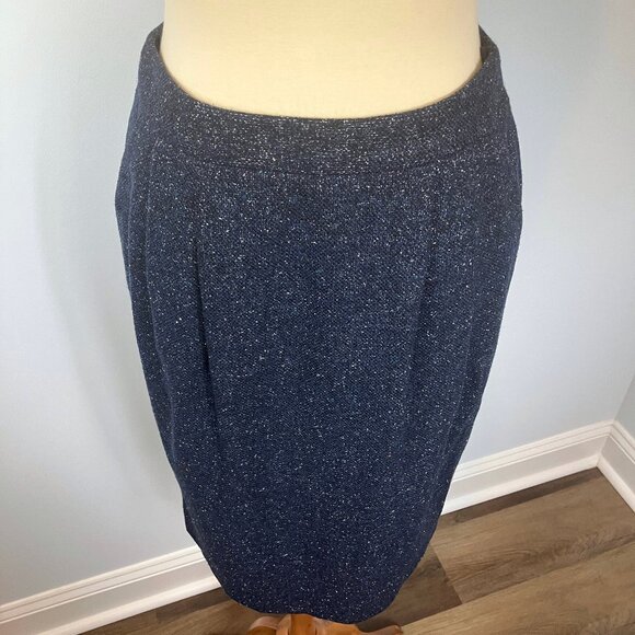 Lafayette 148 Skirt 2 Small Navy Blue Tweed Pencil Pleated Pockets High Waisted - Picture 8 of 11